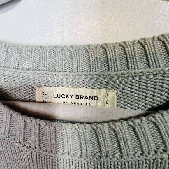 Lucky Brand Gray Open Stitch Sweater Sz Large - Picture 2 of 8